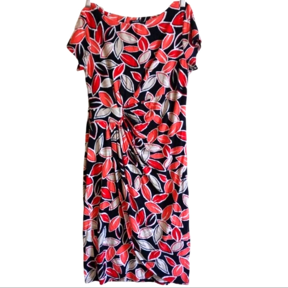 Roman Leaf Printed Midi Short Sleeve Dress